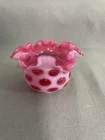 Vintage Fenton Cranberry Opalescent Coin Dot Vase Crimped Ruffled Edge 3”
