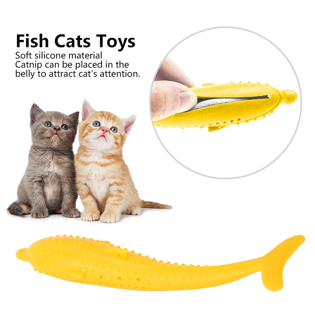 Soft Silicone Catnip Fish Cats Toys Pet Cat Chewing Clean Teeth Training I KRI✈️