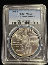 1996 S $1 Silver National Community Service Commemorative PCGS MS69