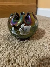FENTON HAND PAINTED AMETHYST PLUM/Iridescent CARNIVAL GLASS ROSE BOWL/SIGNED