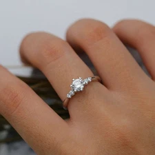1.00 Ct Diamond Round Diamond Engagement Promise Ring 14K White Gold Over Size 7
