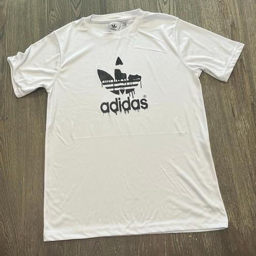Adidas Boys Youth T-Shirt Short Sleeve Logo Print Crewneck White Black Size XL - Picture 1 of 6
