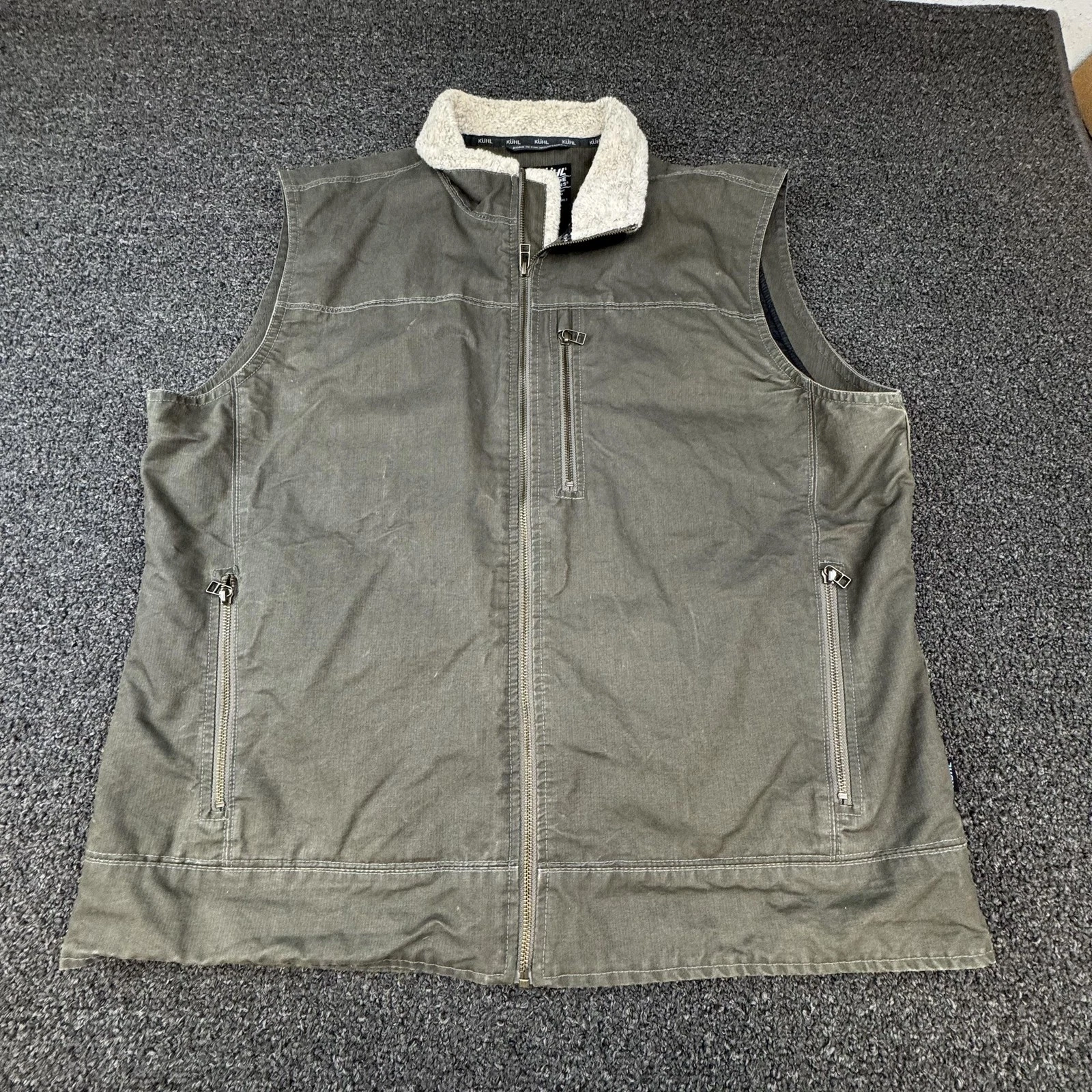 KÜHL Vest Mens 2XL Green Quilted Insulated Full Zip Lined Pockets Canvas