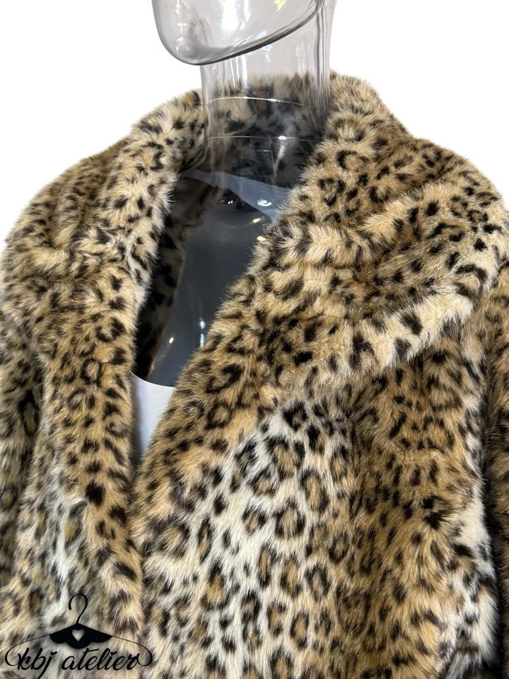 Pamela McCoy 人造毛皮豹纹夹克女式大号中长柔软暴徒妻子秋季 — 第 4/4 张图片