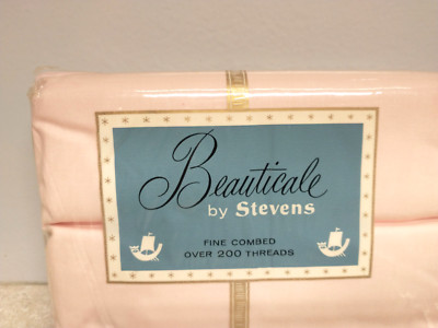 VTG Steven Beauticale Cotton 200 Thread Full Flat Sheet 60's In Pink  NOS