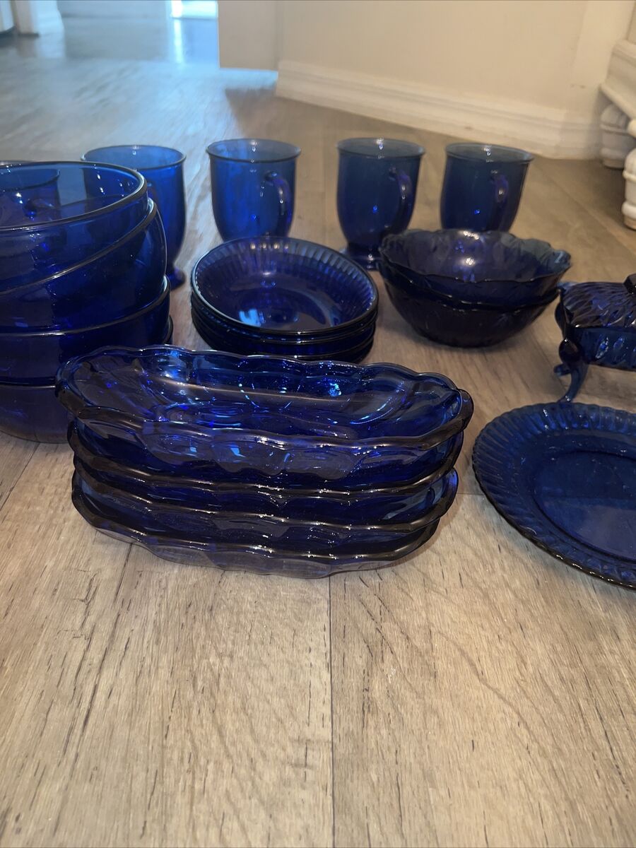 cobalt avon blue glass mix dinner set Bowls Mug Anchor cobalt avon blue glass mix dinner set Bowls Mug Anchor