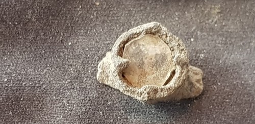 Very R Roman ring bezel part with mother/ofp/glass ? inlay found in England L79f