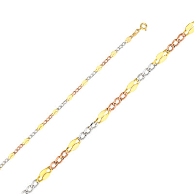 TGDJ 14K Tri Color 3,7 mm gestempelt Figaro 3+1 Kette Halskette für Damen und Herren