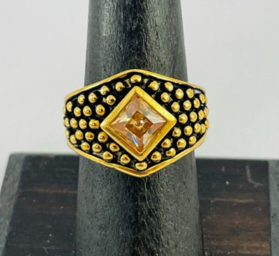 LIA SOPHIA Sunscape Gold Tone Orange Crystal Ball Detail Ring Size 7