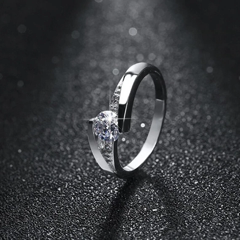 1 Karat Rund Diamant Verlobungsring Solitär Ring Bypass Weißgold-Finish gr 50-62 - Bild 3 von 4