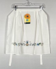 Apron Women's Ivory Embroidery Floral Vine Hostess Ties