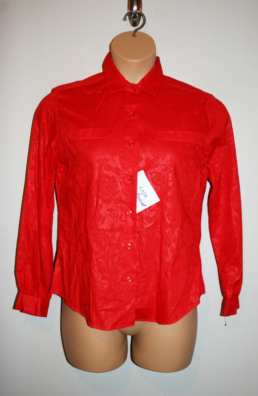 NEW VTG USA Womens LADY DIPLOMAT Red Floral Print Button Down Shirt 14 NWT