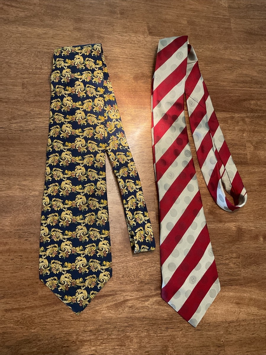 2 - Vintage Italy Gucci Red Striped & Fendi Gold Leaf Men's 100