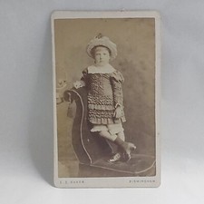 Victorian Photo CDV Boy In Ruffle Dress Hat Flower Basket ? ES Baker Birmingham