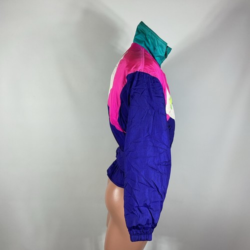 Vtg 80s SKI JACKET WINTER COAT BY FERA 10 Batwing Black Colorblock Neon Smocked - Picture 6 of 11
