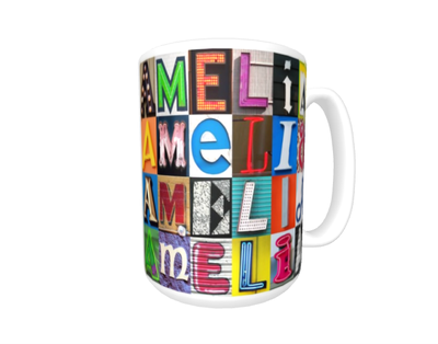 AMELIA Coffee Mug / Cup featuring the name in photos of sign letters | eBay