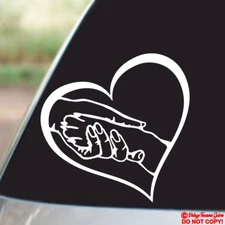 HAND HOLDING DOG / CAT PAW Vinyl Decal Sticker Car Rear Window Bumper LOVE HEART