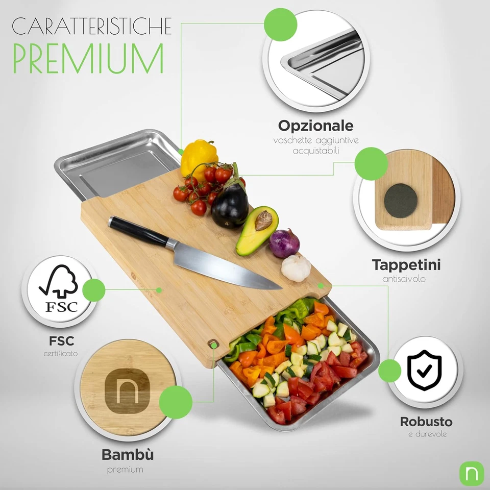Tagliere Da Cucina Con Vassoi Magnetici - Pratico - in Legno Di Bamboo Di Alta Q - Immagine 4 di 4