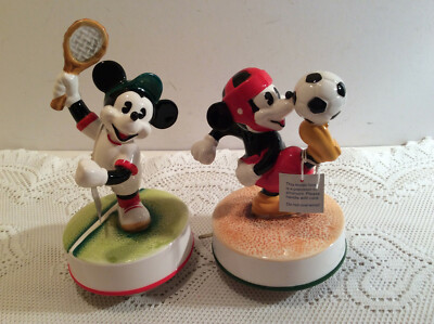 Schmid Mickey Mouse Music Box Porcelain Tennis  & Soccer (2) Work