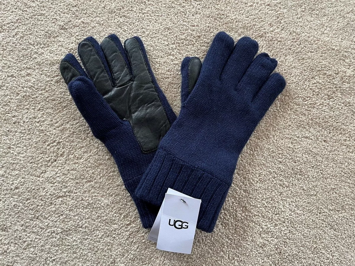 UGG MENS CASHMERE BLEND FULLY LINED LEATHER PALM PATCH GLOVES