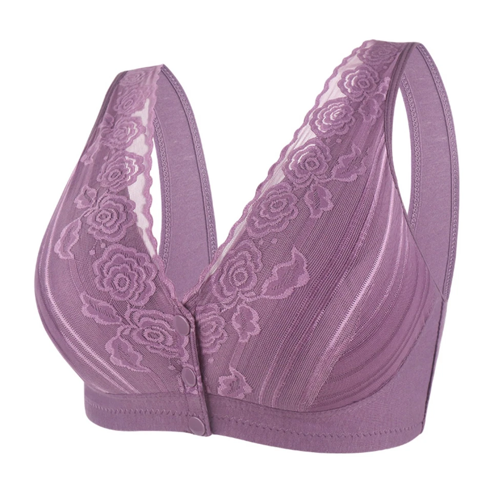 Older Women Seniors Bra Front Sna p Closure Bras Lace Comfort Wireless US - Image 3 of 4