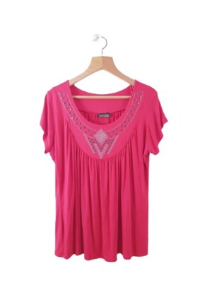 Jordana Damen Ladies Kurzarm Rosa Basic Tunika Oberteil T-Shirt Größe XXL Regular