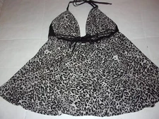 Retro baby doll gray leopard nightie 2X