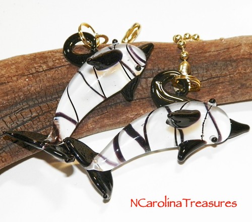 MURANO GLASS CEILING FAN SWITCH PULL BLACK OCEAN DOLPHIN PORPOISE SEA PAIR D806 - 第 1/5 張圖片