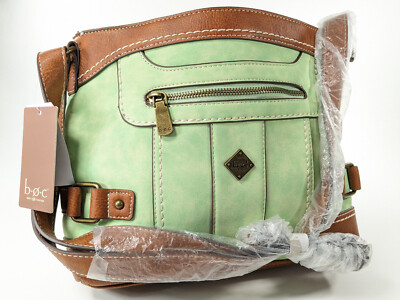 Born Concept BOC Crossbody Bag Brown Green Vegan Pebbled Leather Braefield