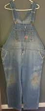 VTG Round House Bib Denim Overalls USA 50x30 Grunge Destroyed Logger Work