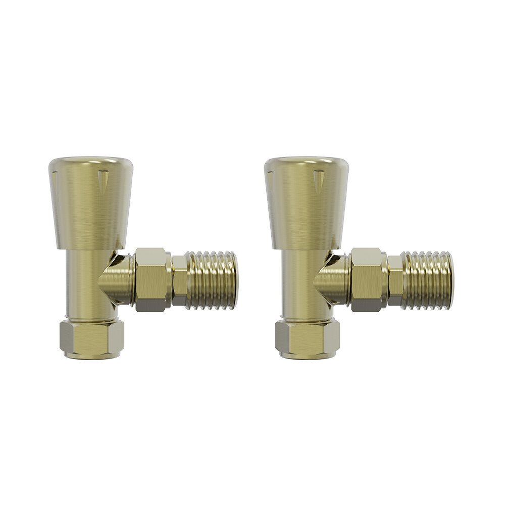 Angled Brushed Brass Lockshield Valve for Bathroom Heated Towel Rail Radiator UK
