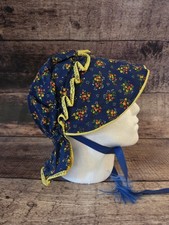 Vintage Blue Floral Bonnet Sun Hat Prairie Americana Adjustable Handmade
