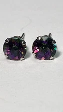 Mystic Topaz Stud Earrings 14kt gold round 6mm 2.10cts.