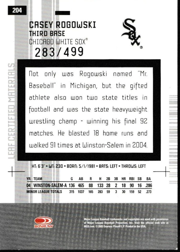 2005 Leaf Certified Materials #204 Casey Rogowski #/499 - Image 2 of 2