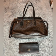 Coach Signature Brown Canvas Tote Bag WITH Ma...