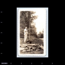 Vintage Photo BLUE SPRUCE LODGE MAN WITH SHOVEL SMOKING CIGARETTE