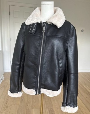 H&M Faux Shearling Jacket Women's Size Medium Black