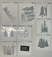 Repro Tree Dies Lot of 9 - SIMON SAYS STAMP - Bottle Brush, Snow, Wonky, Village