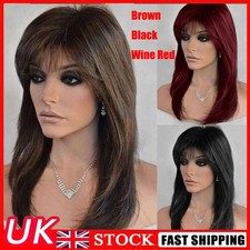 Womens Natural Medium Straight Hair Wigs w/Bangs Lady Party Cosplay Full Wigs UK