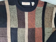 Norm Thompson Men’s XL Geometric Sweater Brown, Black, Orange, Tan Wool, Acrylic