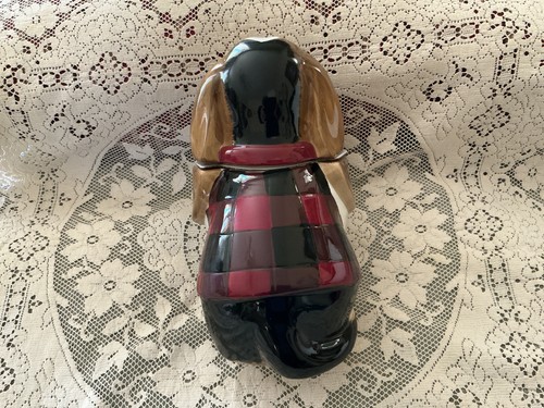 Pioneer Woman Cookie Jar CHARLIE Basset Hound Dog Red Plaid Hunting Vest RARE - Picture 4 of 9