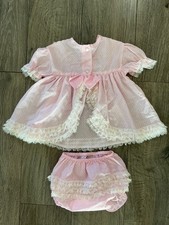 Vintage Disney Winnie The Pooh Baby Girl 2pc Dress Set Pink White Lace size 6-9M