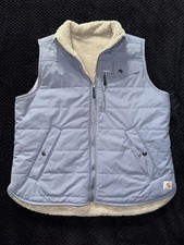 Carhartt Vest Women s Blue Quilted Reversible Sherpa Lined Fleece Workwear Sz M
