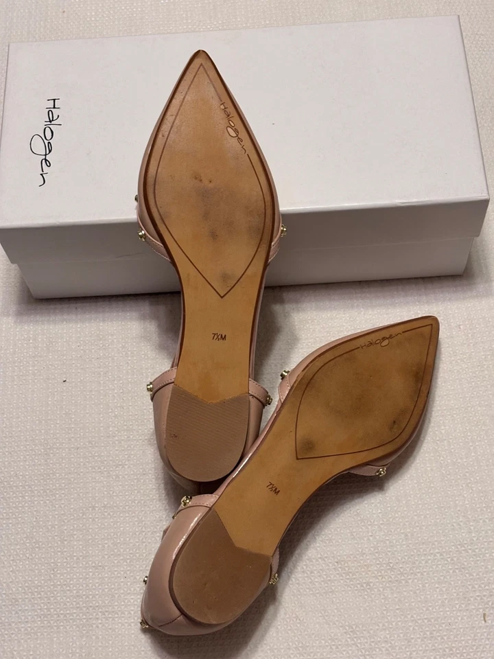 Halogen Haolson-Lea Nude Leather Ballet Flats 7.5 Side Buckles Gold Tone Accents - Image 3 of 4