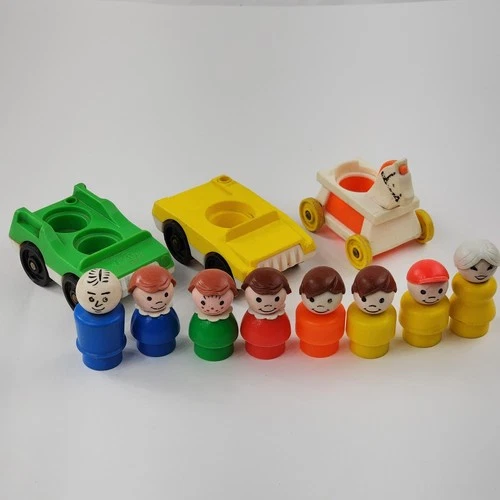 Vintage Fisher Price Little People Lot 8 Figures 2 Cars 1 Ride Along Horse