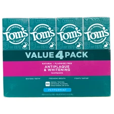 Tom's of Maine Natural Fluoride Free Anti-Plaque & Whitening Toothpaste, 4 Pack