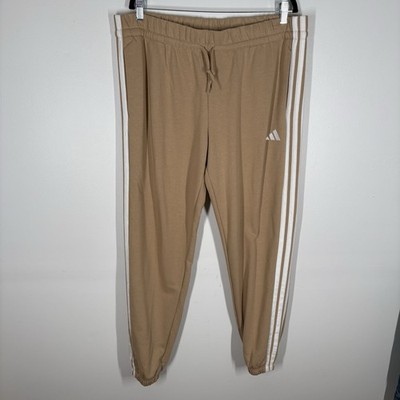Adidas Women 2XL Tan Essentials 3-Stripes French Terry Cuffed Jogger Pants NWT