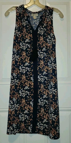 Abito tubino donna Michael Kors M medio floreale senza maniche nappe blu