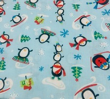 Fun Christmas Holiday Festive Penguin Fabric Remnant Size 36 X 43.5 Inches EUC