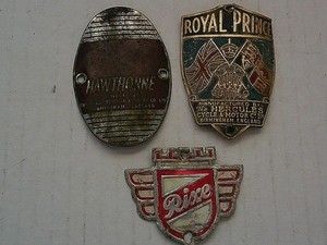 Vtg Set/3 Metal BICYCLE HEAD BADGES Hawthorne Royal Prince Rixe